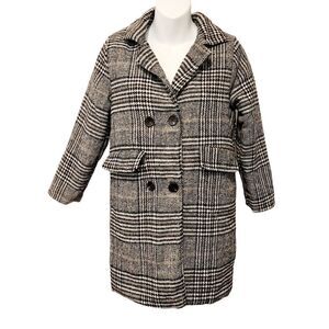 Vintage Y2K Black & Grey Plaid Coat Jacket Size: XS